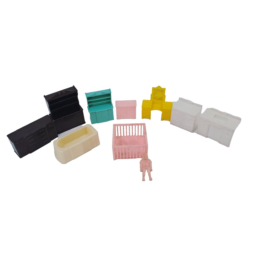 Vintage 1950s Marx Dollhouse Miniature Plastic Dollhouse Furniture Lot of 10